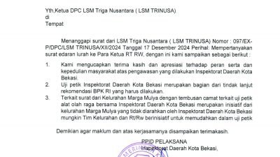 Terkait Uji Petik Alat Olahraga, LSM Tri Nusa Sebut Lurah Marga Mulya Lakukan Pembohongan Publik