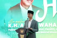 Wakil Presiden RI Gibran Rakabuming Raka saat menyampaikan sambutannya pada Haul ke-55 KH Abd Wahab Chasbullah, Ahad (10/5/2026). Foto: nuonline.