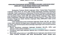 Surat Edaran Bupati Nias Selatan Nomor : 600.4.1/12919/339/DLH/2026 yang diterbitkan pada 12 Mei 2026.