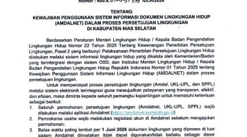 Surat Edaran Bupati Nias Selatan Nomor : 600.4.1/12919/339/DLH/2026 yang diterbitkan pada 12 Mei 2026.