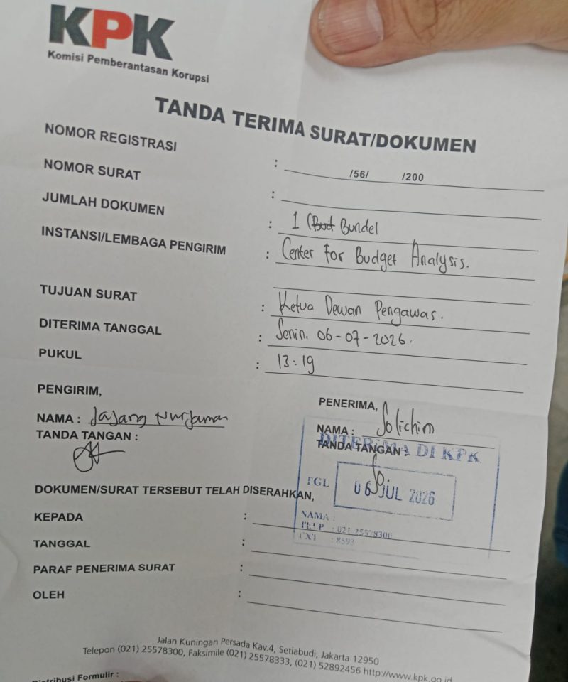 Tandaterima surat laporan pengaduan ke Dewas KPK 