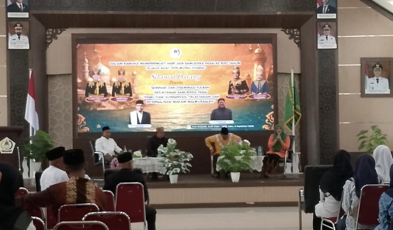 Seminar dan Diseminasi Kajian Kesultanan Samudera Pasai dengan fokus pada penelitian, konservasi, pelestarian dan internalisasi makam Sultan Malikussaleh, Rabu (9/9/2026).