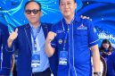 Kader Muda Partai Demokrat, Oki Fahreza saat menghadiri acara ulang tahun Partai Demokrat yang ke 25, di Senayan, Jakarta.