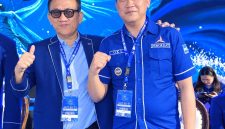 Kader Muda Partai Demokrat, Oki Fahreza saat menghadiri acara ulang tahun Partai Demokrat yang ke 25, di Senayan, Jakarta.