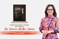 Basaria Martha Juliana, Direktur Keuangan dan Strategi Bank Jakarta, meraih penghargaan CFO Inovatif 2026. Bank Jakarta juga mendapat Best Brand Popularity kategori BPD