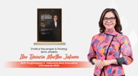Basaria Martha Juliana, Direktur Keuangan dan Strategi Bank Jakarta, meraih penghargaan CFO Inovatif 2026. Bank Jakarta juga mendapat Best Brand Popularity kategori BPD